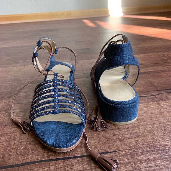 Stuart Weitzman denim/leather 11M gladiator sandal